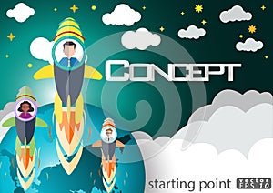Rockets of Businessman Success modern design Idea and Concept Vector illustration with World map,flat design.